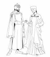 A coloring page of middle ages clothing